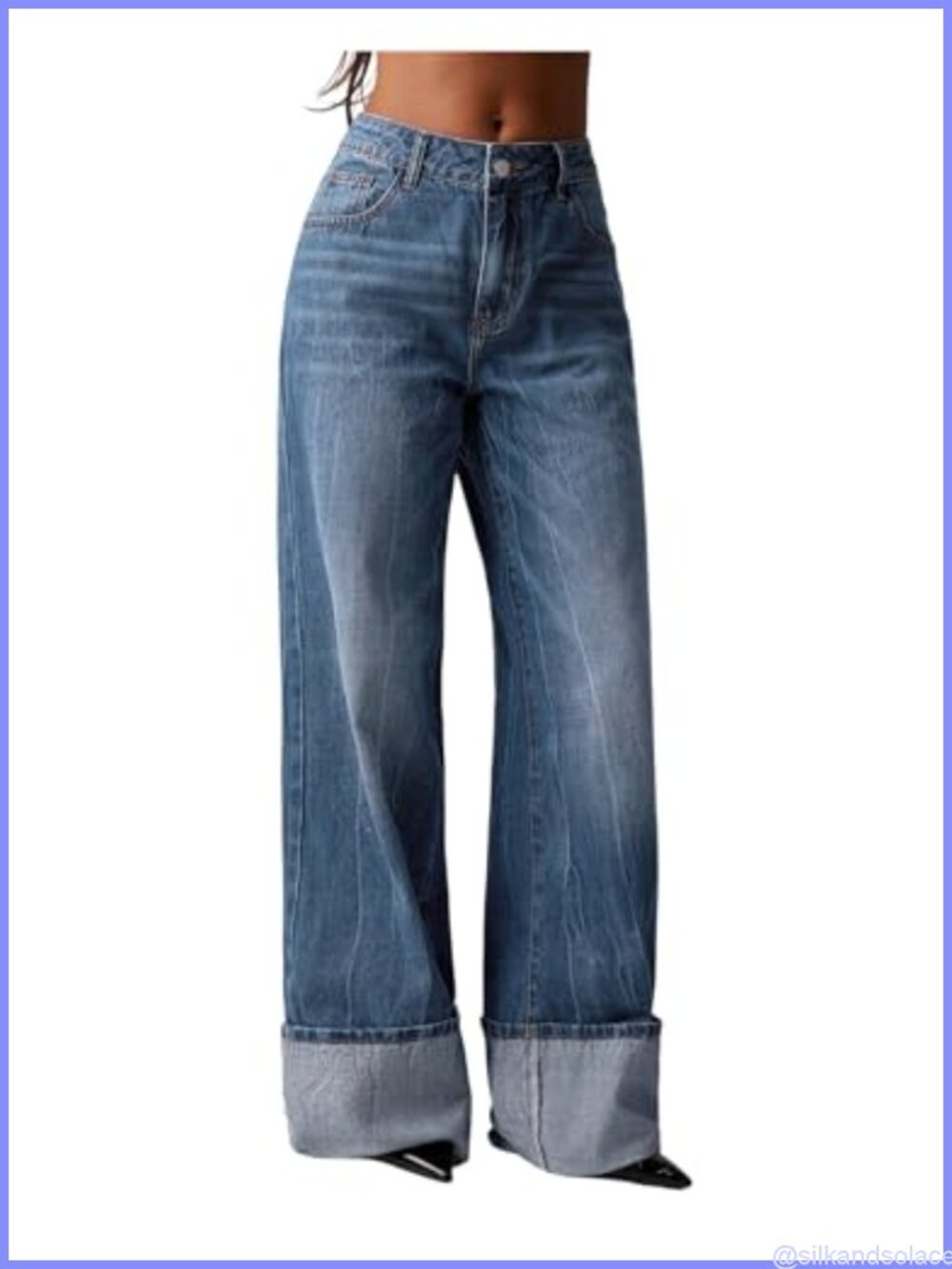 Women's Y2K Low Rise Wide Leg Cuffed Denim Jeans Streetwear Baggy Pants